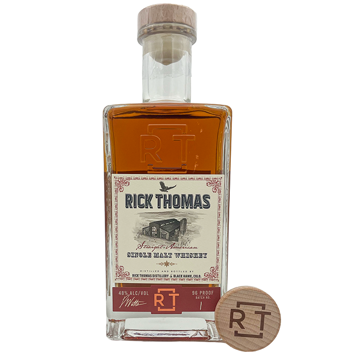Bottle of Rick Thomas Straight American Single Malt Whiskey